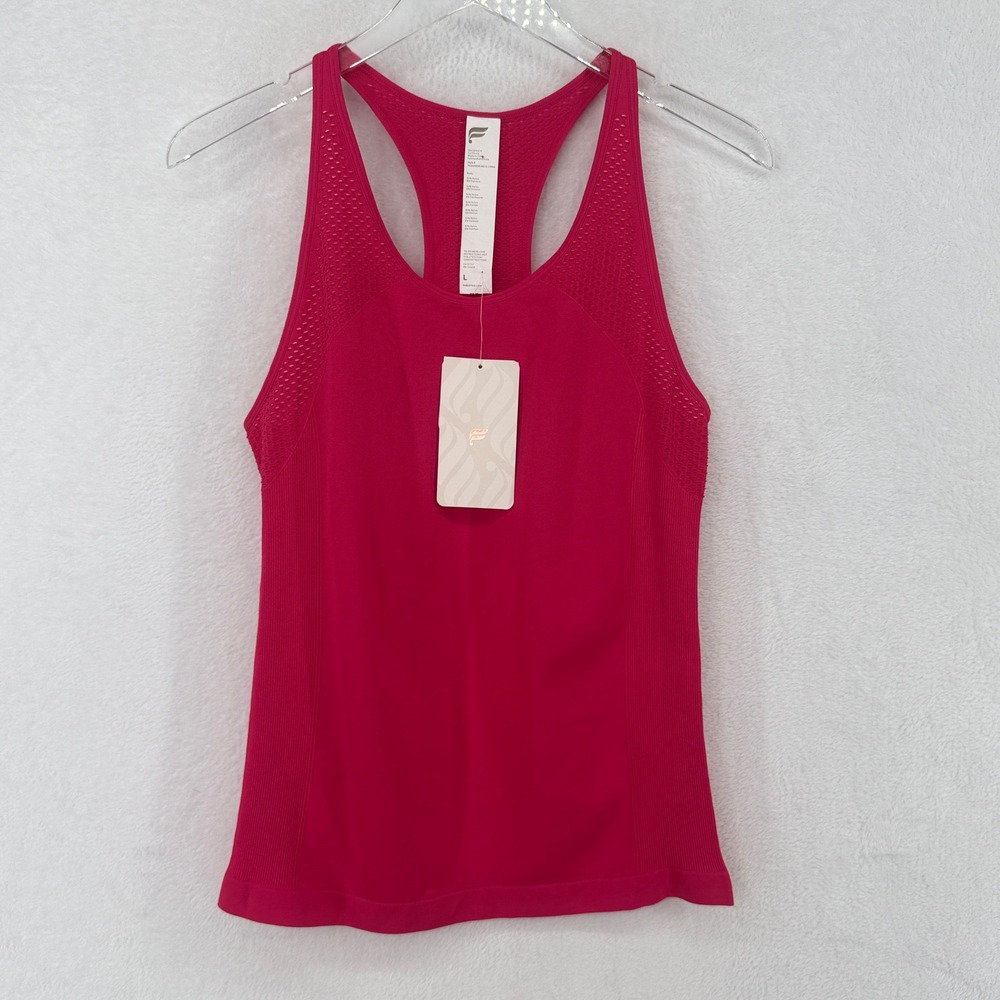 Fabletics Sync Seamless Tank Womens L Pink Racerback Mesh Workout Top NWT